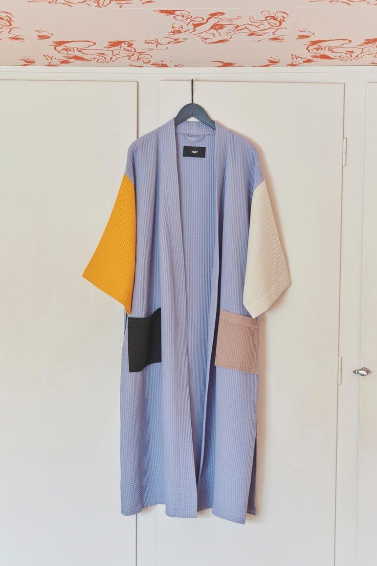 Waffle badekåbe - Dusty blue multi